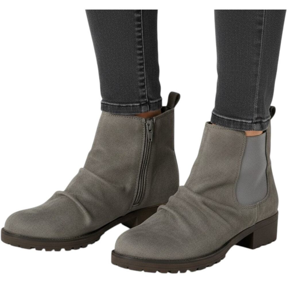 Annelise Cordell Gray Ankle Boots Womens 7M Faux Suede Zip Comfort Bootie